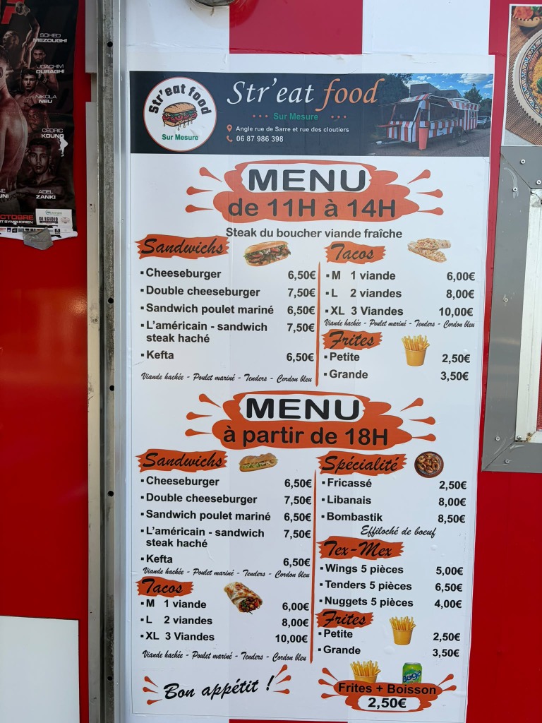 L'Ardoise Officielle du Menu Str'eat Food